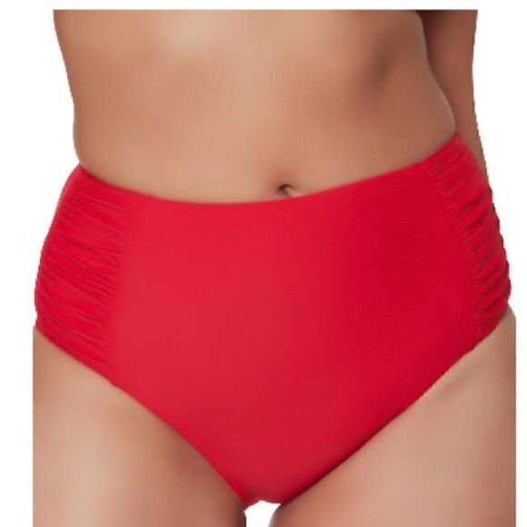Bar III Shirred High-Rise Bikini Swim Bottom Paradise Red swimsuit size S - Picture 3 of 6